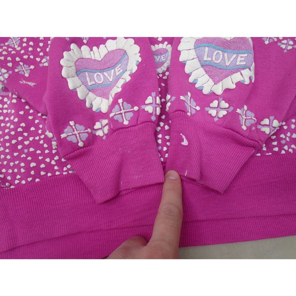 Vintage 80s Grandma Sweater Puffy Print Hearts Teddy Bear Cherub Valentines L - Picture 13 of 14